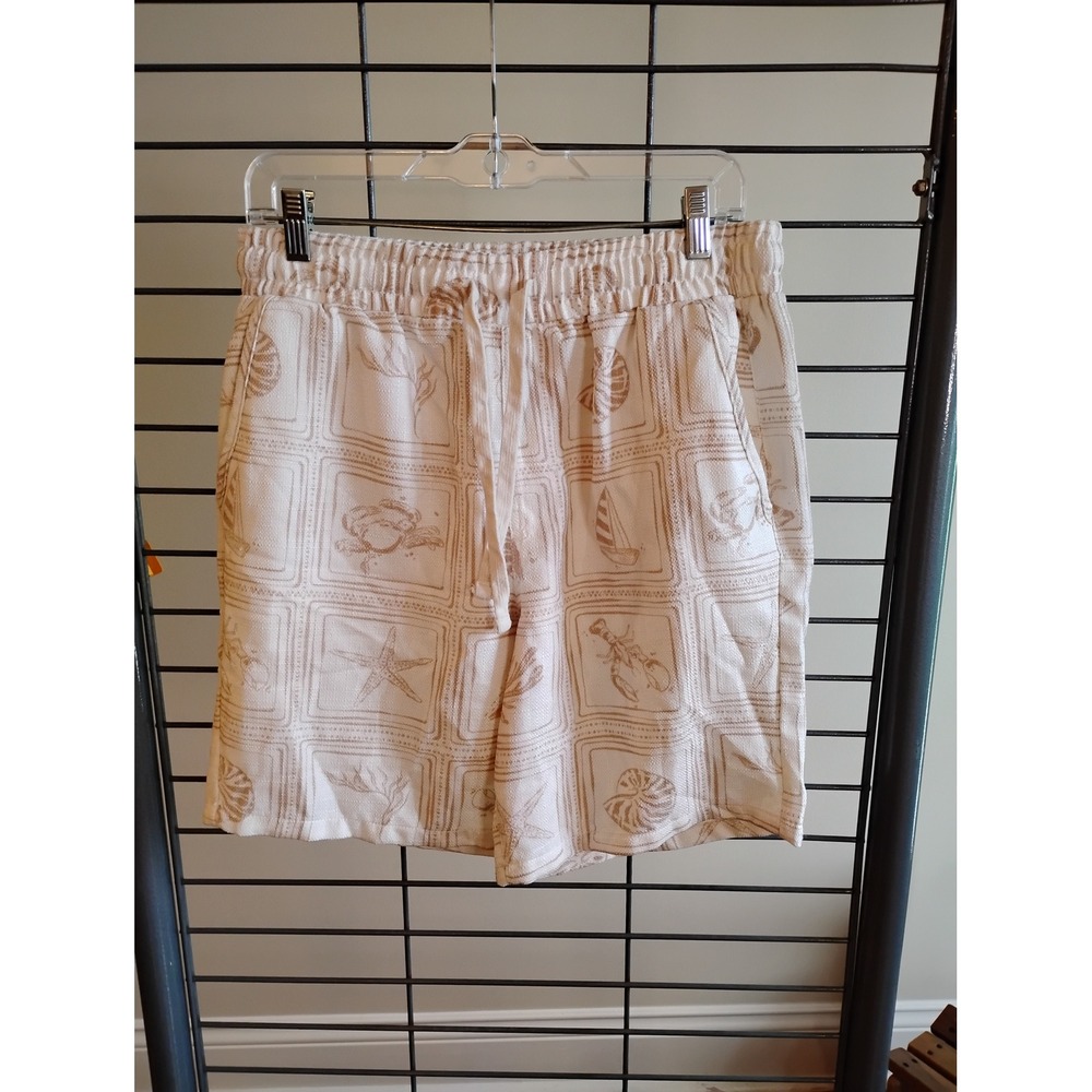 Malibu by Drill Clothing Co Mens Cream Coastal Nautical Print Shorts Size M